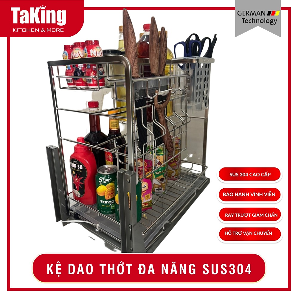 Kệ dao thớt, gia vị - Kệ chén bát- Mâm Xoay góc- Thùng gạo- Thùng rác- Tủ đồ khô, .... Cho không gian bếp nhà bạn thêm gọn và ngăn nắp hơn, tiện lợi hơn. 